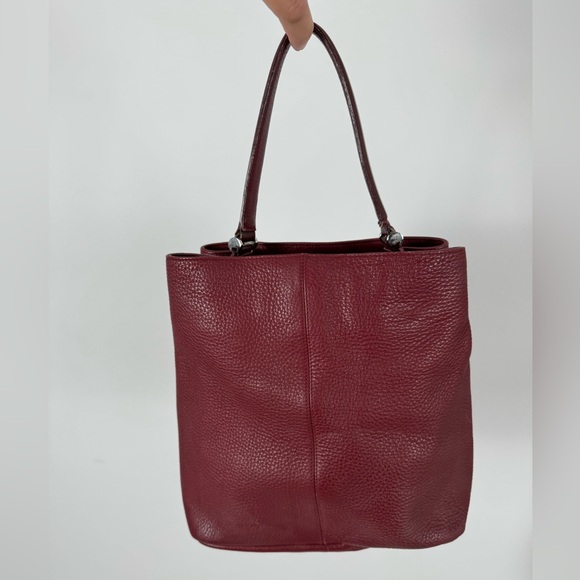 Puntotres leather bucket bag dark red studded made in spain handbag - Picture 5 of 14